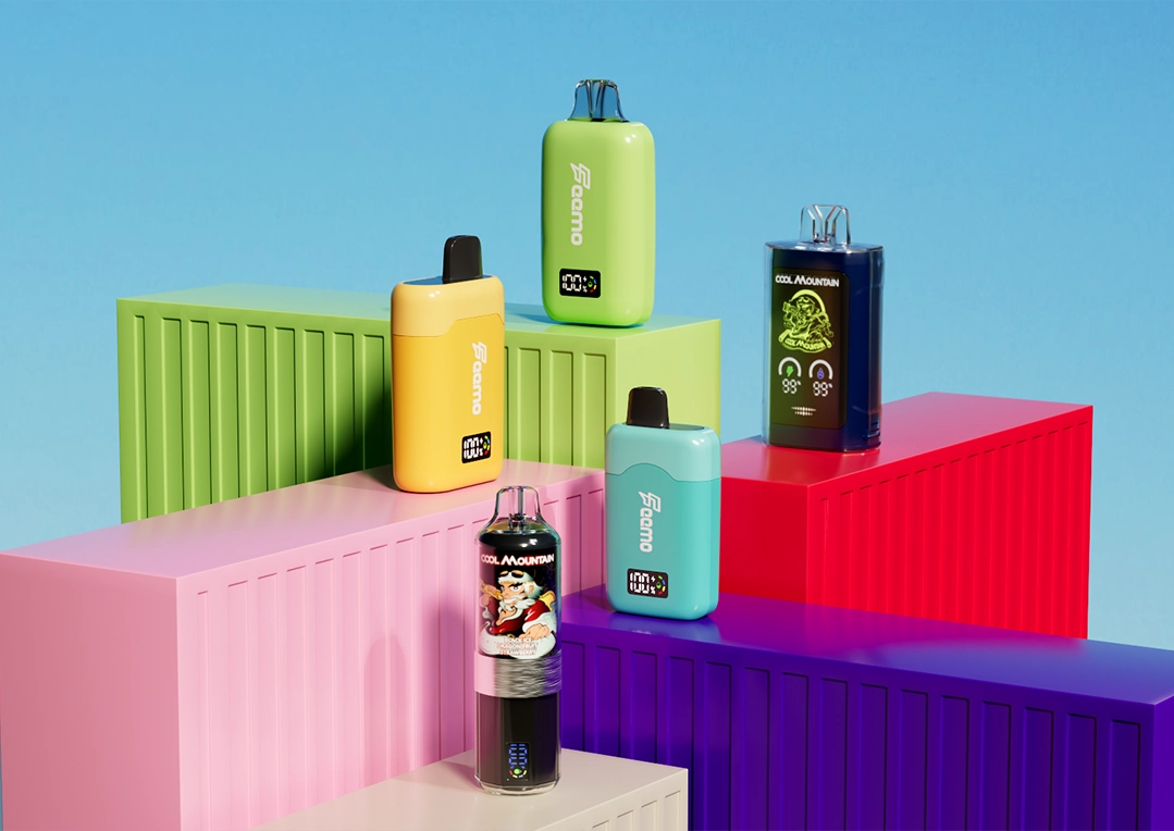 Colorful disposable vapes on blocks