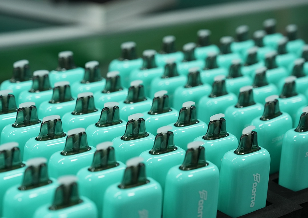 Production line with mint color vape devices