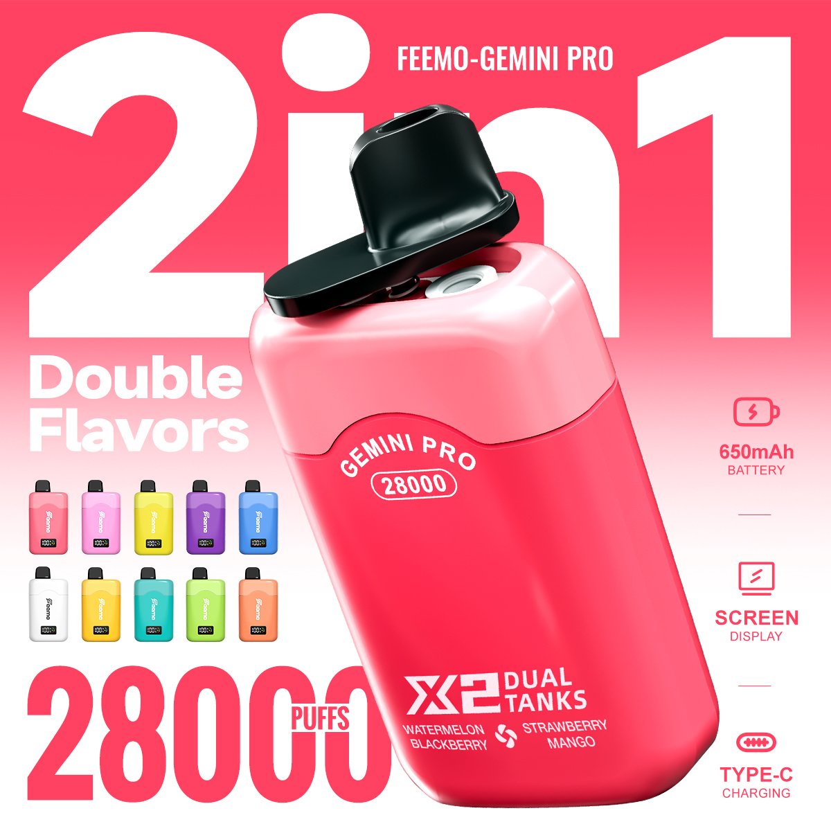 Gemini Pro 28000 disposable vape marketing image